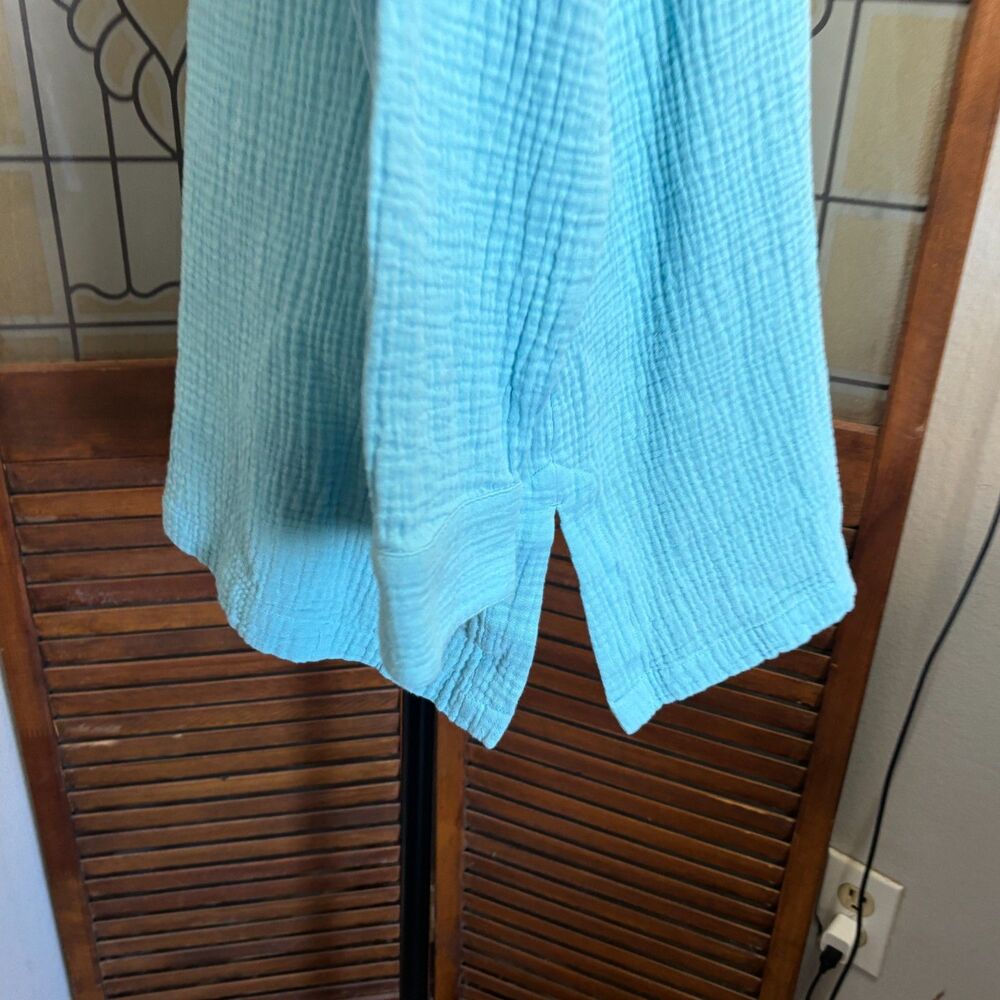 Soft Surroundings Escambia Gauze Blouse Top Blue Teal Button Up Size L - Picture 11 of 14